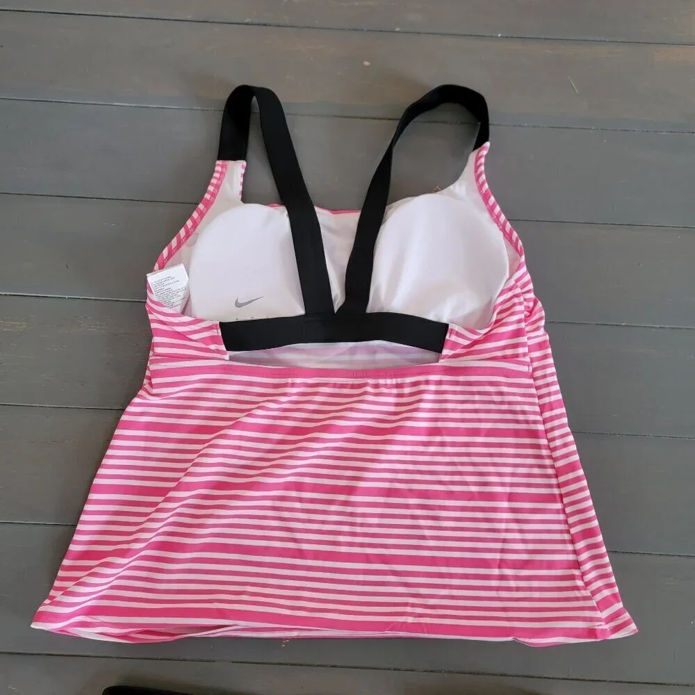 NWT Nike Women's Pinksicle Stripe V-Back 2 Piece Tankini Swimsuit Size Medium